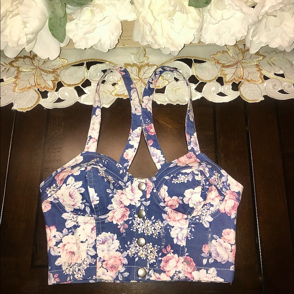 PacSun (Nollie) | Floral Denim Crop Top